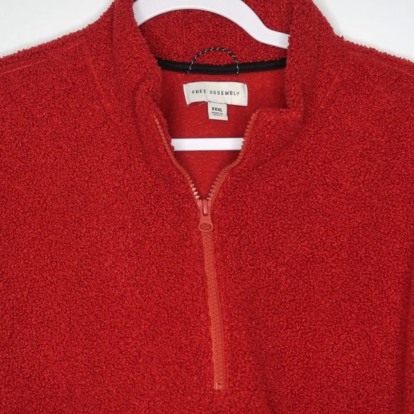 Free Assembly Womens Teddy Fleece Sweater Size XXXL Red Pullover Half Zip - Picture 5 of 9
